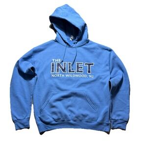 The Inlet North Wildwood NJ Hoodie Jerzees Blue Pullover Sweatshirt Men's M surf